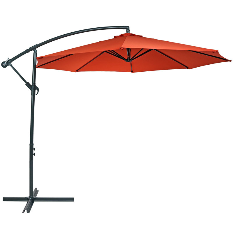 Parasol de patio décalé 10 'et base croisée et bases carrées - Beige, Orange brûlé