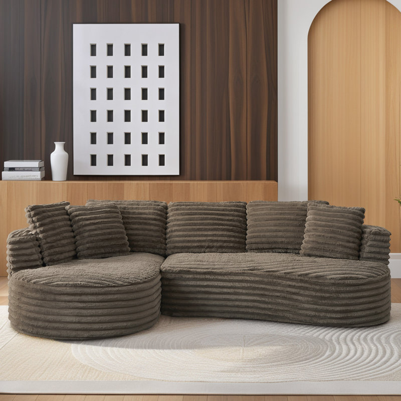 Hartwig Boneless 121" Modern Curved Modular Sectional Compression Sofa with Deep Seats and Chaise Lounge, No Assembly Required