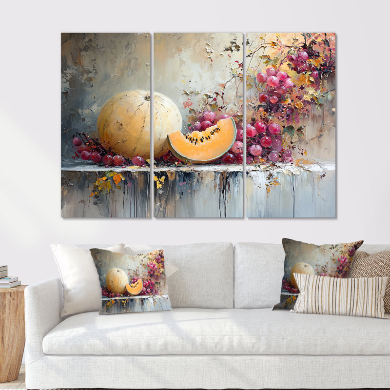 Ensemble de salon Melon dans des tons oranges et roses - Melon Wall Art, 28" H x 36" W x 1" D, Toile tendue