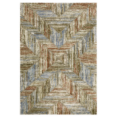 Genesis Distressed Modern Geometric Blue/Rust Area Rug
