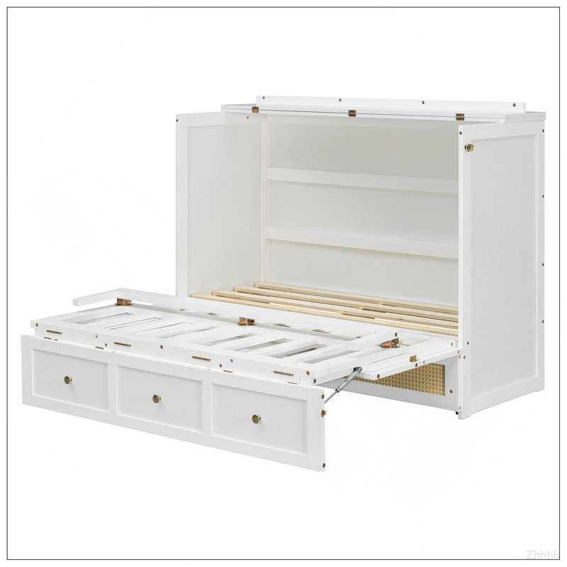 Lit escamotable double avec grands tiroirs, Blanc
