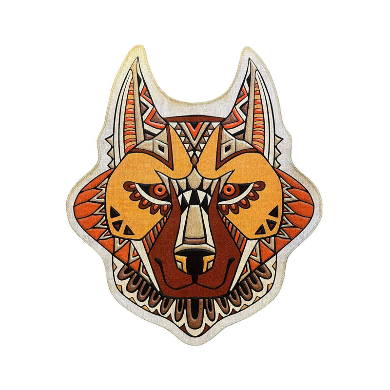 Woven Carpet With Wolf Figure, Oval 2' x 2'8"