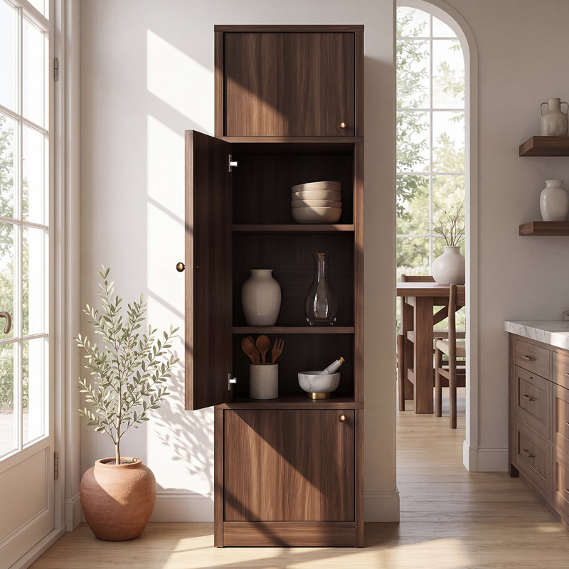 Armoire de rangement haute OMCMUU 180 cm (H) × 40 cm (L) × 40 cm (P), meuble de cuisine étroit autoportant avec plusieurs portes de rangement, organisateur vertical gain de place avec système anti-basculement pour cuisine, salle de bain, salon, entrée, 2 couleurs disponibles