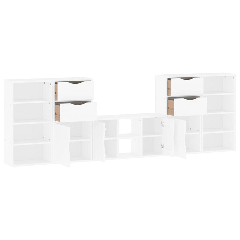 5 Piece TV Units With Storage ODDA Solid Wood Pine, White