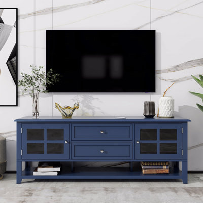 Tv Stand With 2 Cabinets, 2 Drawers And Open Shelves