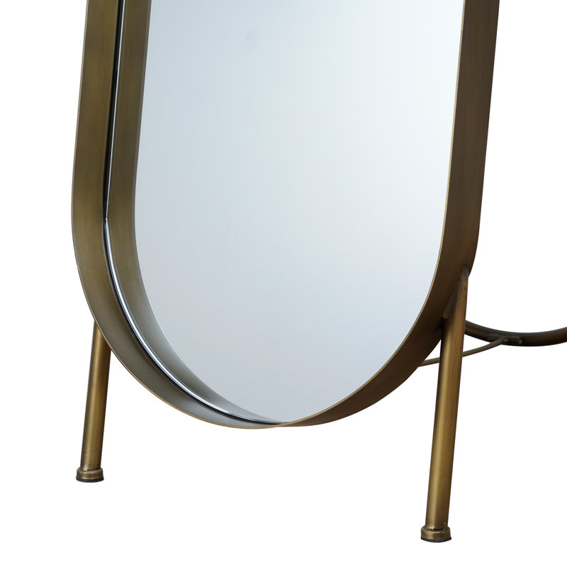 Distressed Gold Metal Oval Full Length Floor Mirror