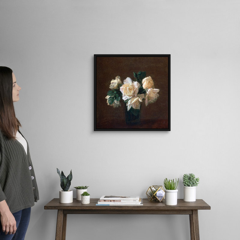 «Yellow Roses» par Henri Fantin-Latour - reproduction d'art sur toile, Cadre noir, H 22 po x l 22 po x P 1,75 po