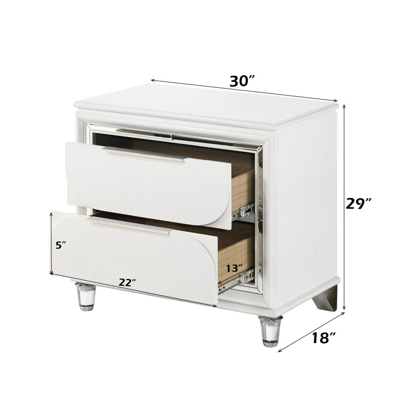 Table de chevet blanc perle avec style élégant et rangement pratique avec pieds en acrylique