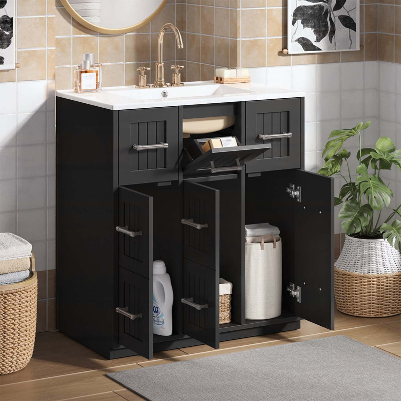 Meuble-lavabo de 30 pouces avec lavabo sous-comptoir, Noir