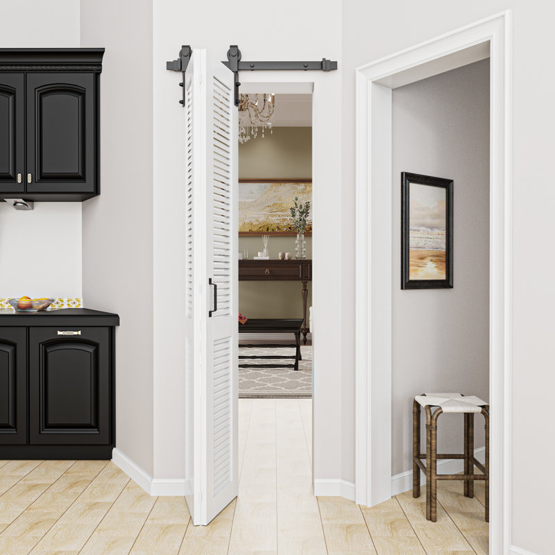 Porte de grange pliante simple en bois 84 po avec apprêt blanc 84 po (quincaillerie incluse), 25 po x 84 po
