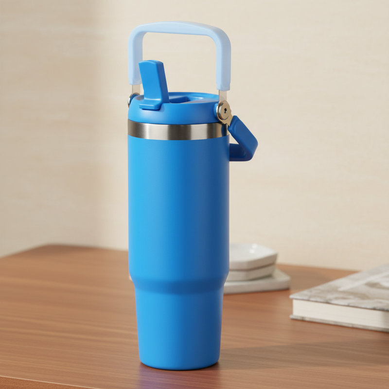 Stainless Steel Insulated Tumbler With Rotating Handle, Electric Blue, Blue