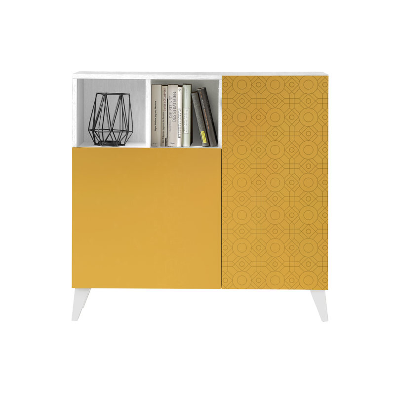 12 Pair Shoe Storage Cabinet, White/Mustard