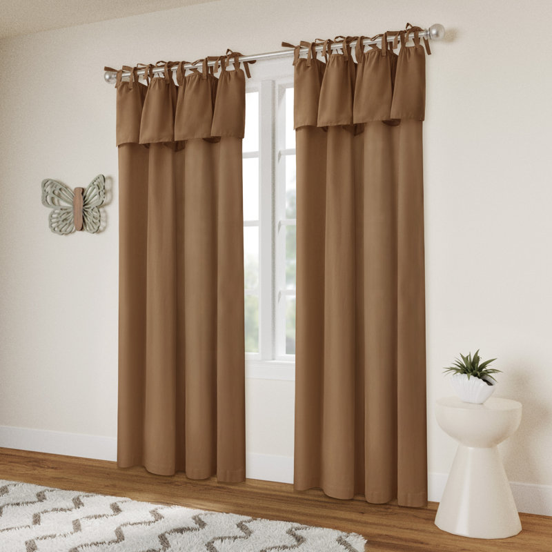 Recycled Cotton Blend Ruffle Tie-Top Curtain Pair, 52" W x 63" L, Coffee