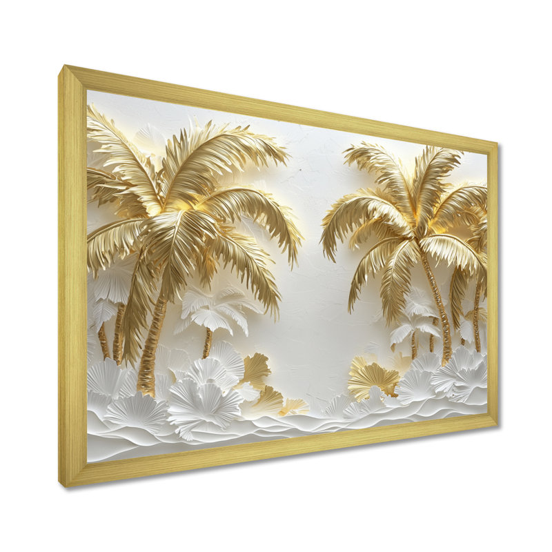 Art mural pour salon Clodovea crème dorée sur la plage II - palmiers et palmiers, Reproduction encadrée d'une seule photo