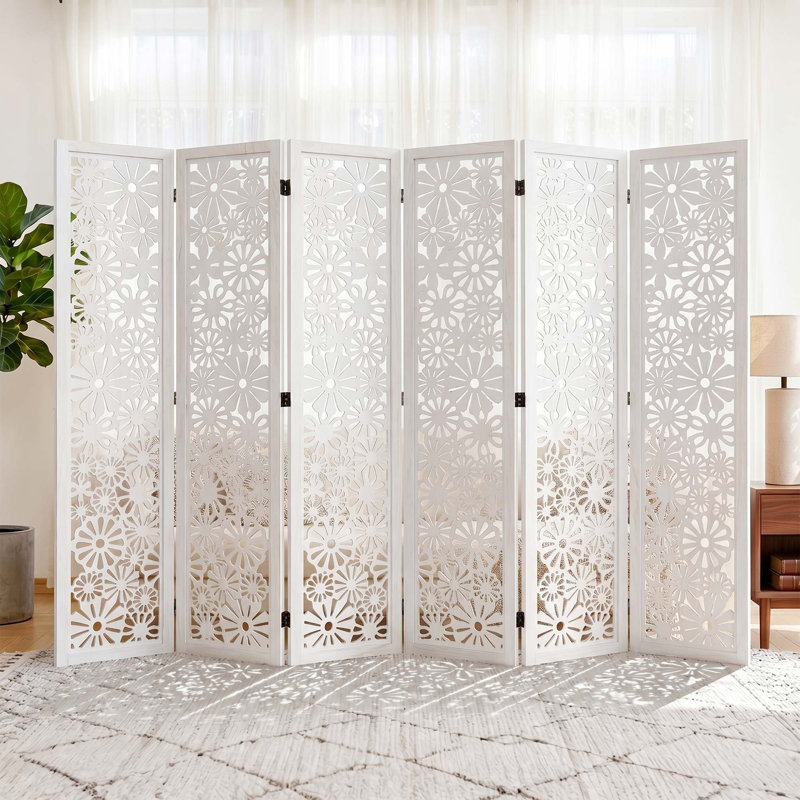 Cloison pliante 67 po Floral, 6, Distressed White