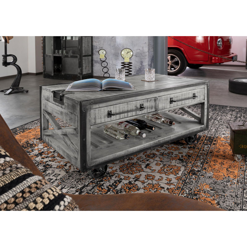 Wheel Coffee Table with Storage, Grey