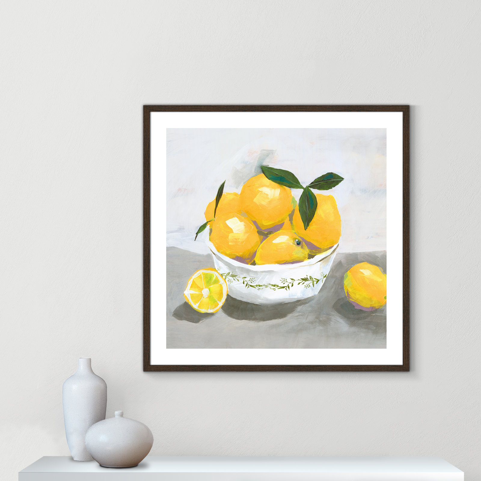 Lemons by Isabelle Z - Print, 33.25" H x 33.25" W x 0.75" D, Walnut Wood Framed Paper