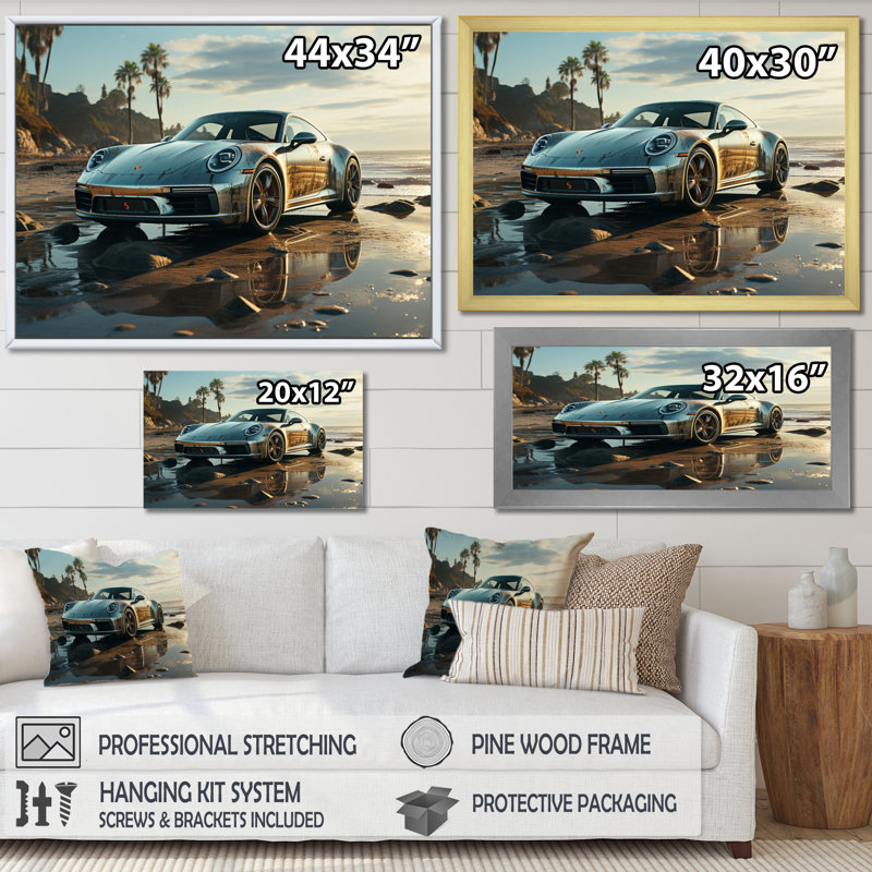 «German Car Beach Phtotography II», reproduction sur toile, Toile tendue, H 24 po x l 32 po x P 1 po