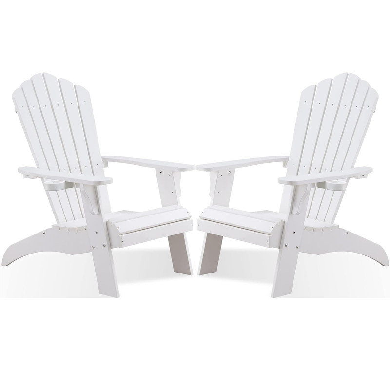 Adirondack Chair Set of 2, Outdoor Oversized Patio Chair, White, 2