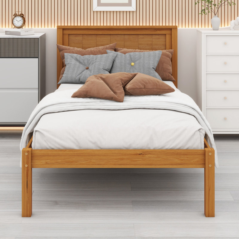 Structure de lit plateforme avec tête de lit, support en lattes de bois, Chêne
