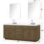 Meuble-lavabo double en chêne gris l 84 po x P 22 po, comptoir en quartz blanc, robinet, miroir de 36 po inclus, meuble-lavabo