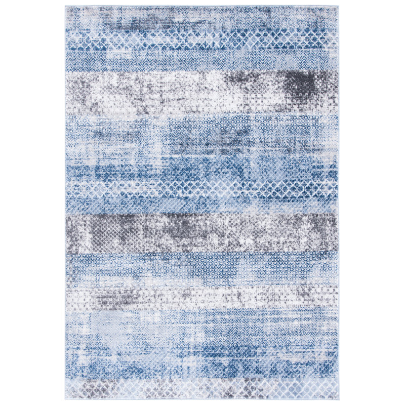 Amelia Navy and Grey Hand-Knotted Geometric Rug 3'x5'