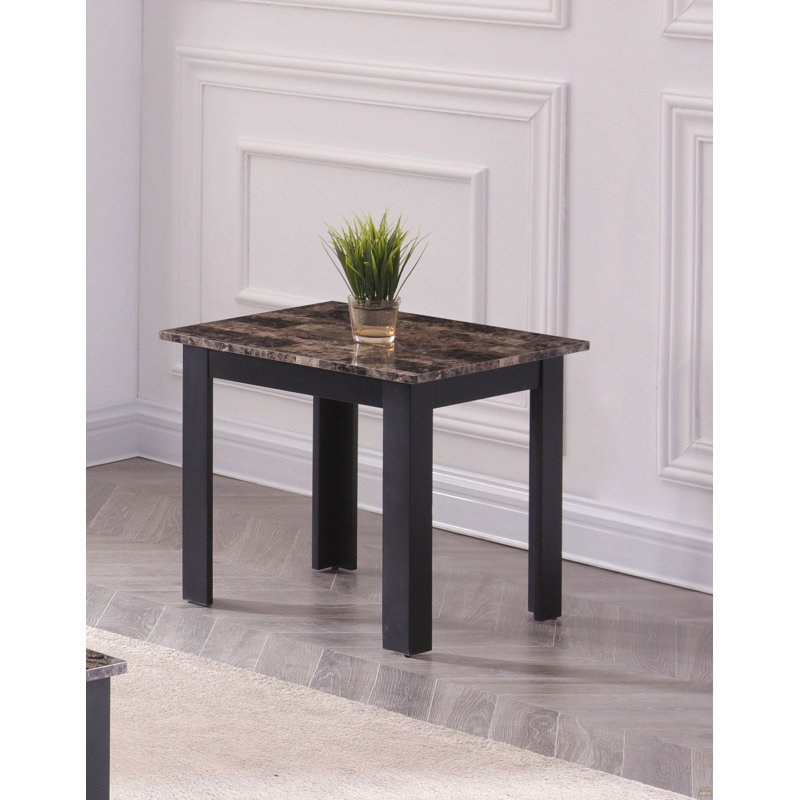 Ensemble de 3 pièces Table basse rectangulaire de style traditionnel Table de bout carrée Pieds en bois Plateau en faux marbre