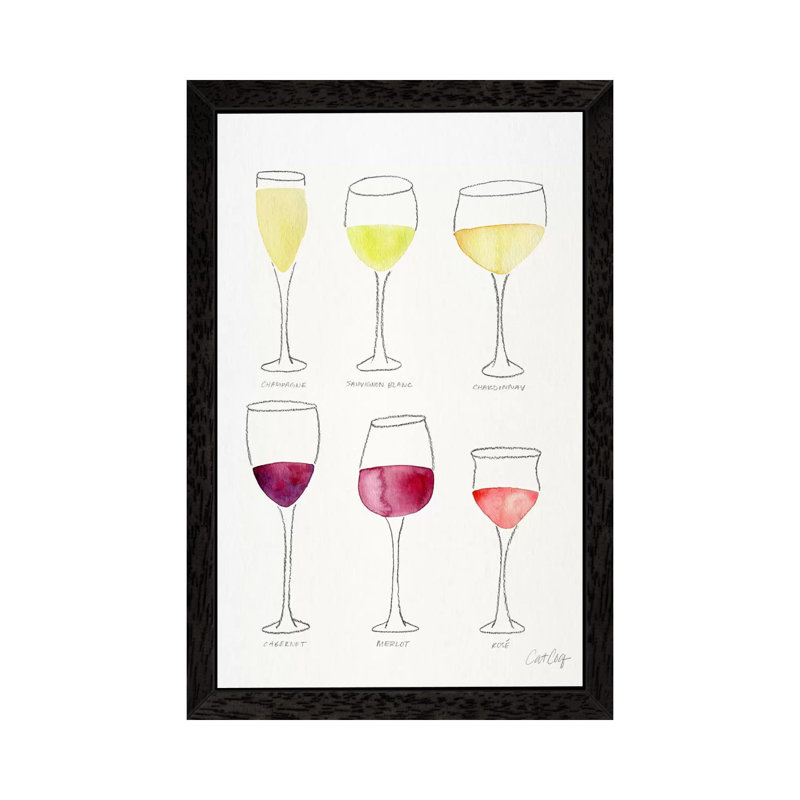 Wine Glasses 1 Piece Painting on Canvas, 101.6 cm H x 66.04 cm W, Black Floater Framed
