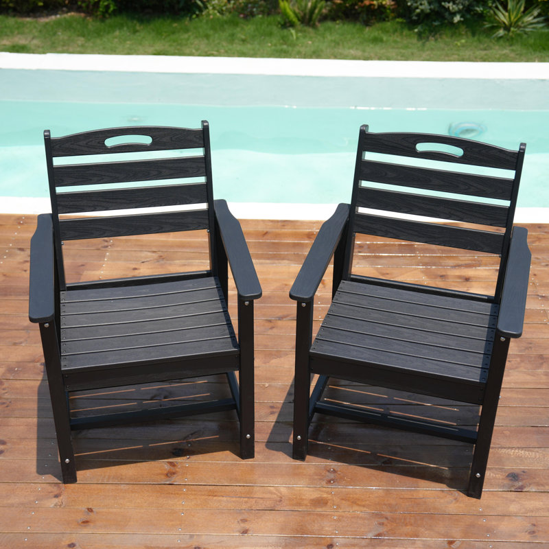 Hdpe Outdoor Dining Chairs, All-Weather Patio Dining Chair With Wide Armrest, 2 chairs