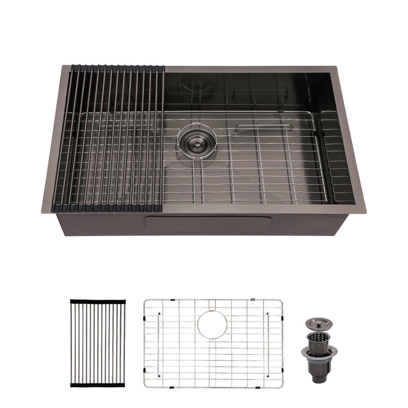 28 Single Bowl Undermount Sink- 23"X18" Gunmetal Black  Kitchen Sink 16 Gauge With 9" Deep Basin