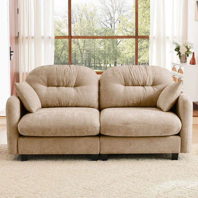 Canapé-lit 74 po avec accoudoirs rembourrés et coussinés en chenille 74 po, Brun