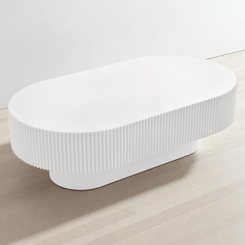Oval Coffee Table, White 1, 13.92" H x 43.32" W x 23.63" D