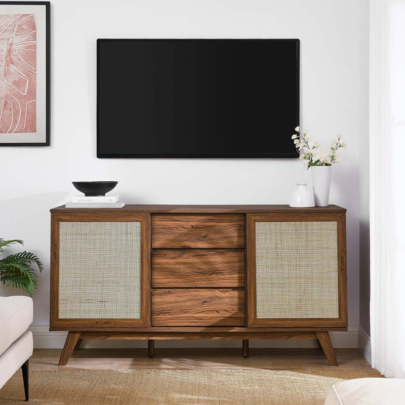Soma 59" Walnut and Rattan Mid-Century Modern Sideboard