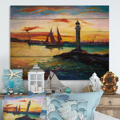 Harbor Scene - Nautical & Coastal Wood Wall Art Print