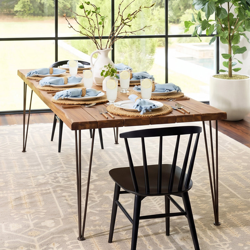 Vikesha Acacia Rectangular Solid Wood Top Dining Table