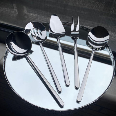 Service à sauce en acier inoxydable 5 pièces de qualité supérieure, argent | Comprend une louche de 8,1 po, une cuillère de 8,7 po, une fourchette de 8,9 po, une crépine de 8,7 po et une spatule de 9,3 po | 100% durable et lavable au lave-vaisselle | Idéal pour les amateurs de cuisine et les réceptions