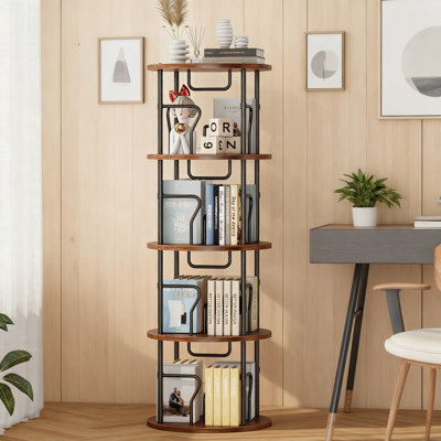 4-Tier Rotating Bookshelf Tower, 360° Swivel Round Bookcase, Floor Standing Corner Storage Organizer For Home, Office, And Small Spaces