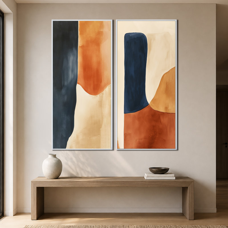 Formes Ember et Indigo V - Décoration murale abstraite moderne (paquet de 2), 60" H x 56" W, White Floater Framed