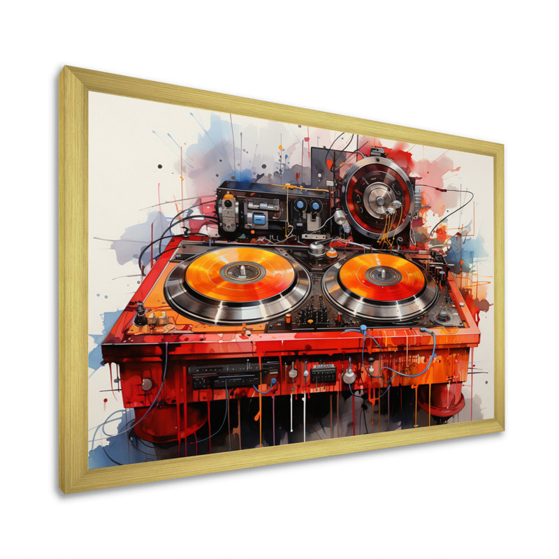 «Abstract Turntables Music Boom Boxes I», reproduction d'art sur toile, Cadre doré à une seule photo