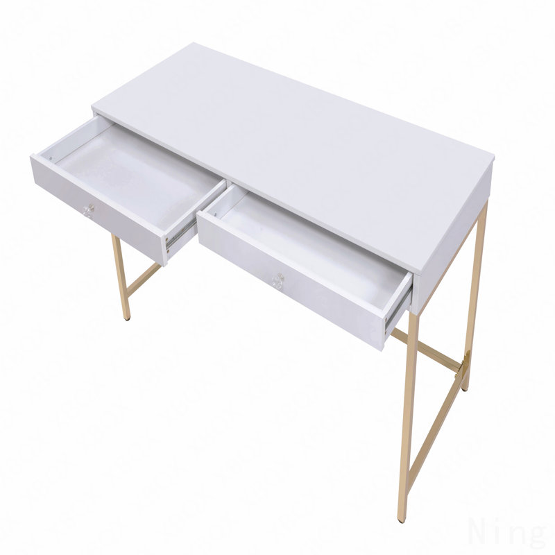 Bureau d'écriture blanc ultrabrillant et finition dorée