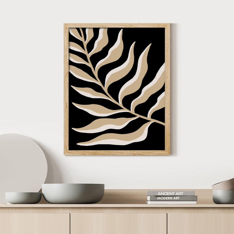 «Abstract Modern Black and Beige Botanical» sur papier, Naturel, H 14 po x l 11 po