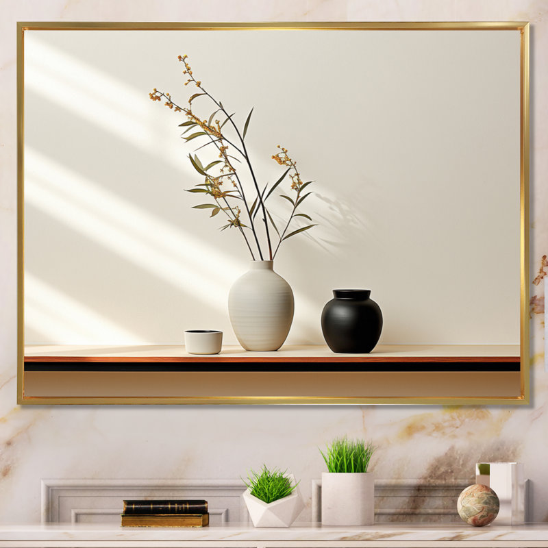 White Black Line Art Minimalist Still I Framed On Canvas Print, H 16 po x l 32 po x P 1 po, Cadre flottant doré