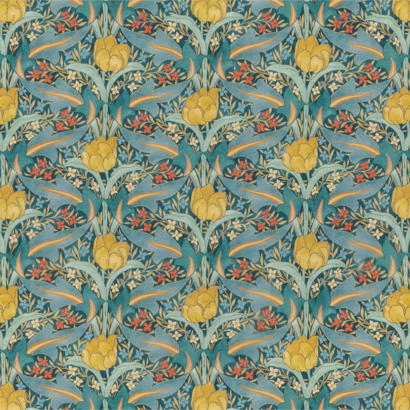 Original Brantwood Tulip and Jasmine Cotton Performance Fabric, Teal