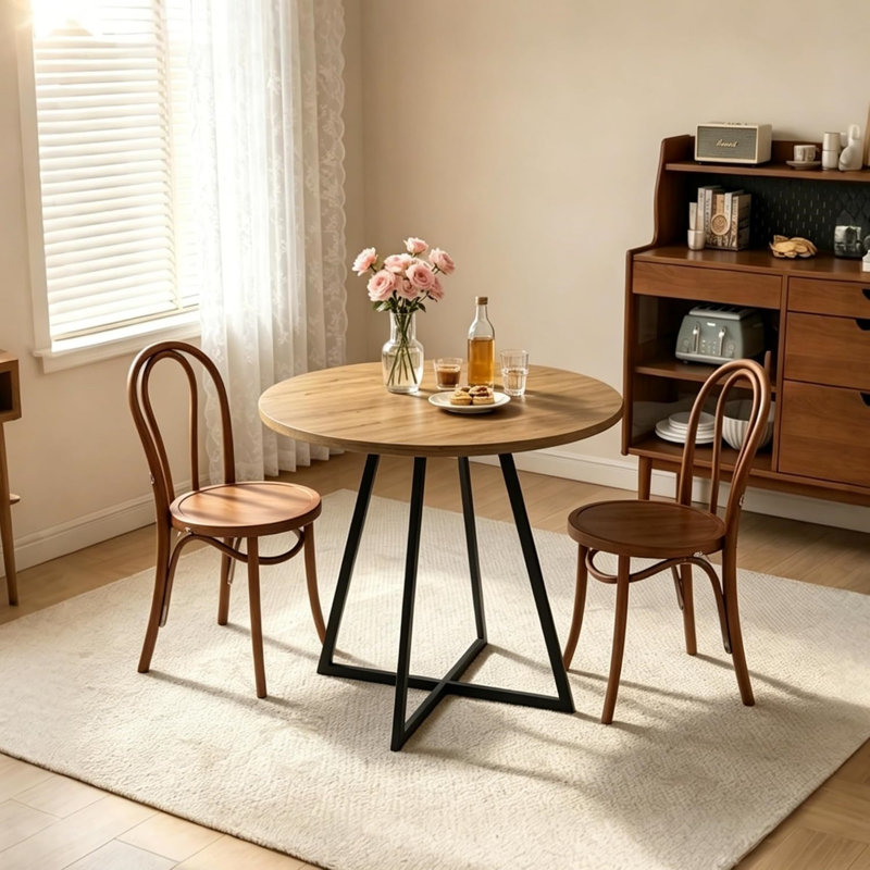 Table de salle à manger ronde 31,5 po pour petite cuisine, table ronde moderne sur pied central avec pattes en métal et plateau aspect bois, table de petit-déjeuner peu encombrante pour 2 à 4 personnes, appartements et coins douillets