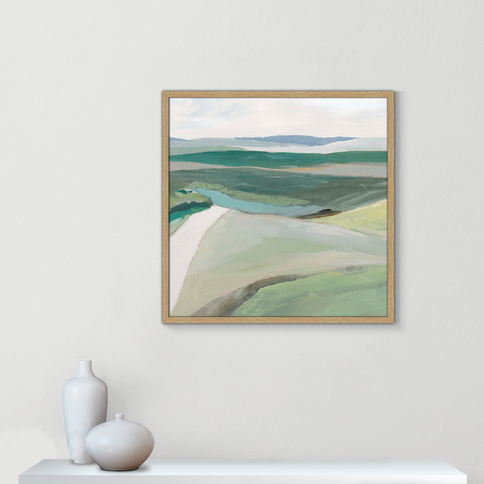 Wolfdale "Fields of Green II" Print by Ian C, 27.5" H x 27.5" W x 1.25" D, Natural Framed
