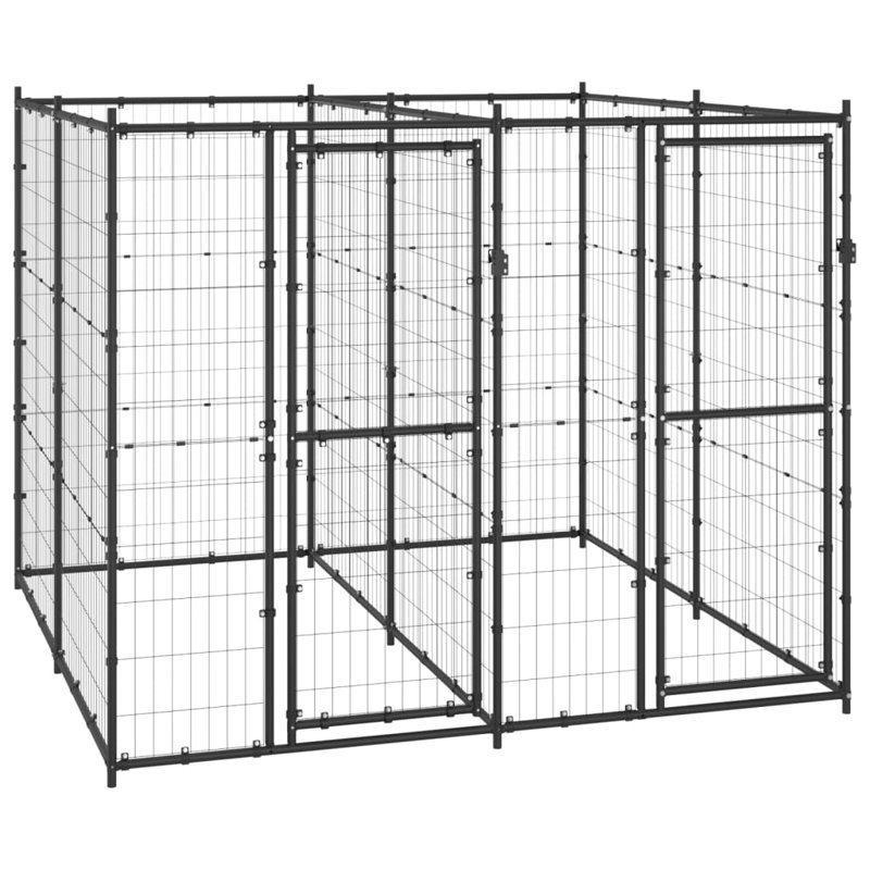 Chenil d'extérieur pour chien Vidaxl, Noir, H 70,9 po x L 86,6 po x l 86,6 po