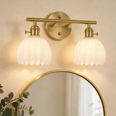 2-Light Dimmable Bathroom Vanity Light With Tulip Floral Glass Shade