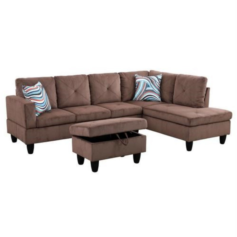 Manol 3 - Piece L- Shaped Upholstered Living Room Sectional Sofa, Right Hand Facing, Brown Corduroy