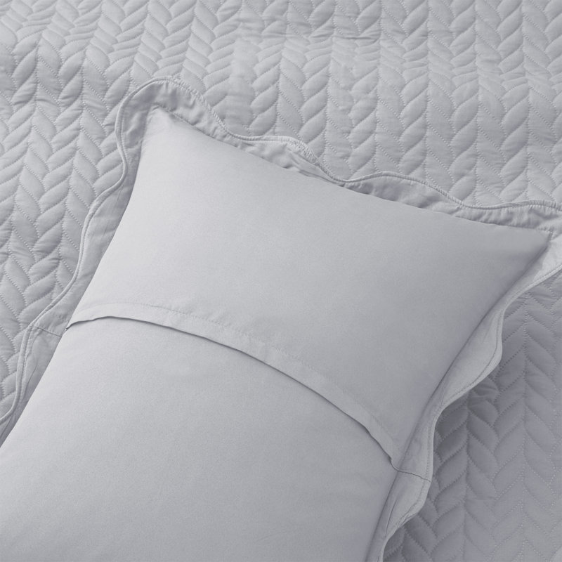 Microfiber Embossed Oversized Bedspread Set With Shams – Modern & Contemporary, Machine Washable, Dust-Resistant, Silver