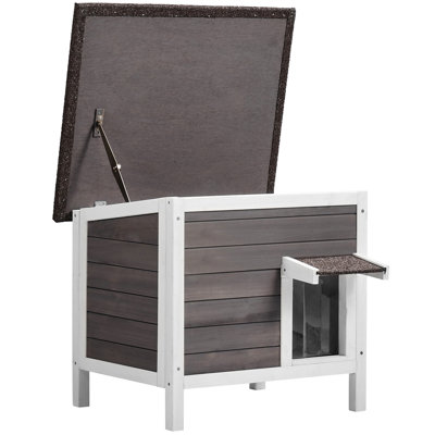 Cat House With Fir Wood And Waterproof Design, Open Roof Removable Bottom For Maintenance, Thickened Door Flap Ventilation Warmth, 7.78 In Product Width Outdoor Wooden Shelter Six - Sided Insulation